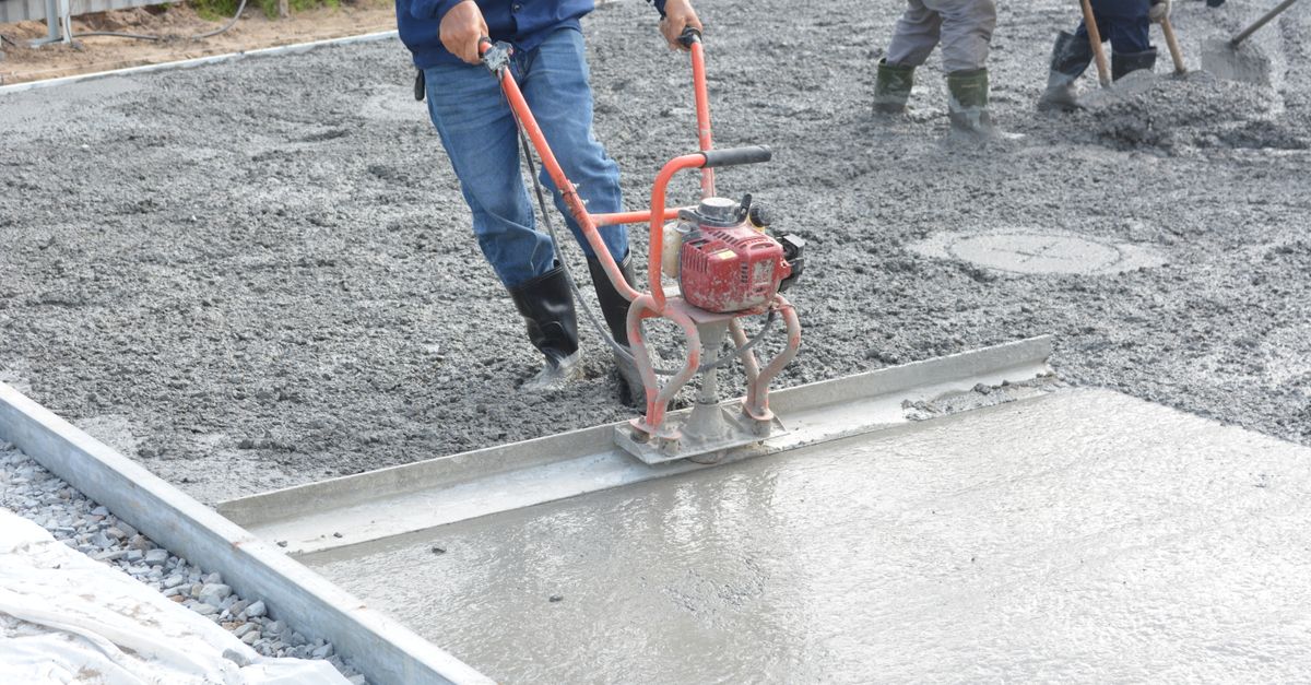A finished concrete driveway slab