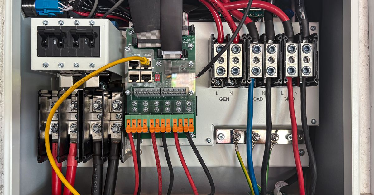 Rows of breakers in an electrical panel