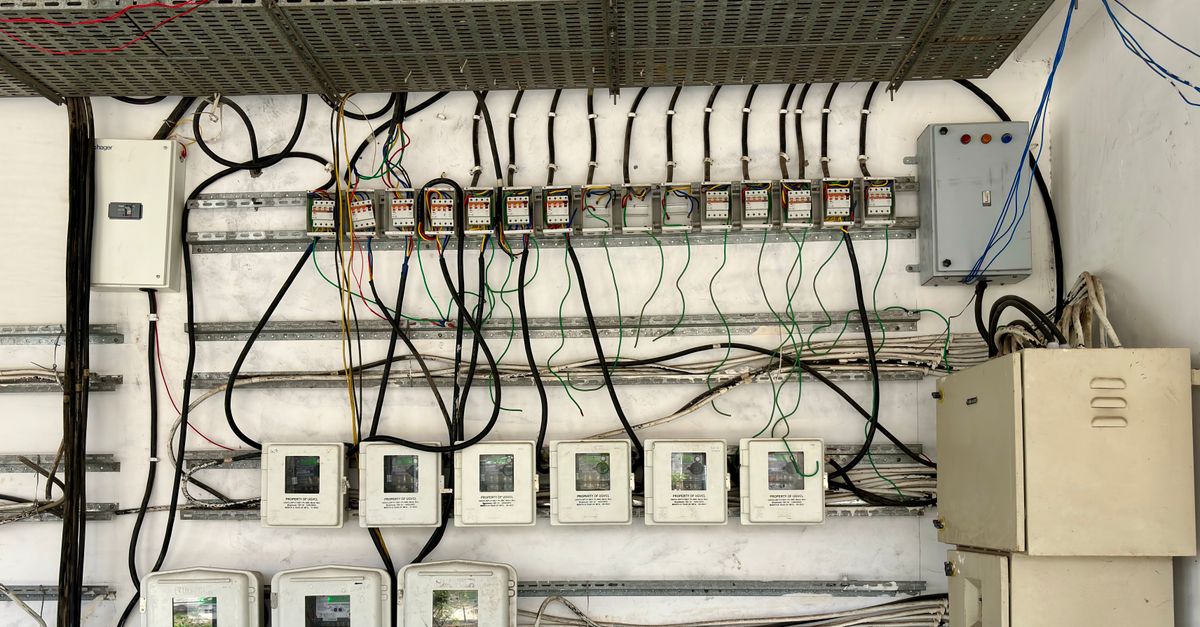 A home electrical panel with breakers