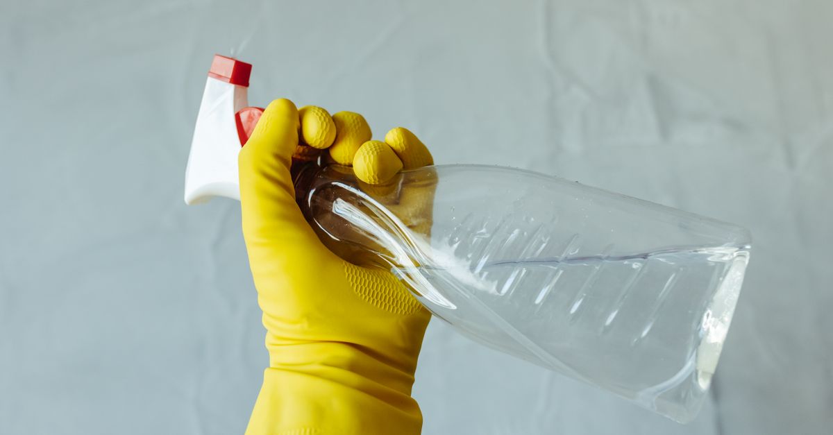 Cleaning supplies on a counter