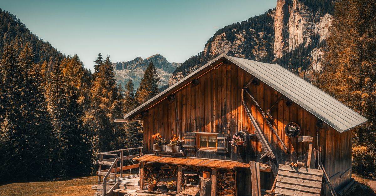 Wood siding on a mountain cabin