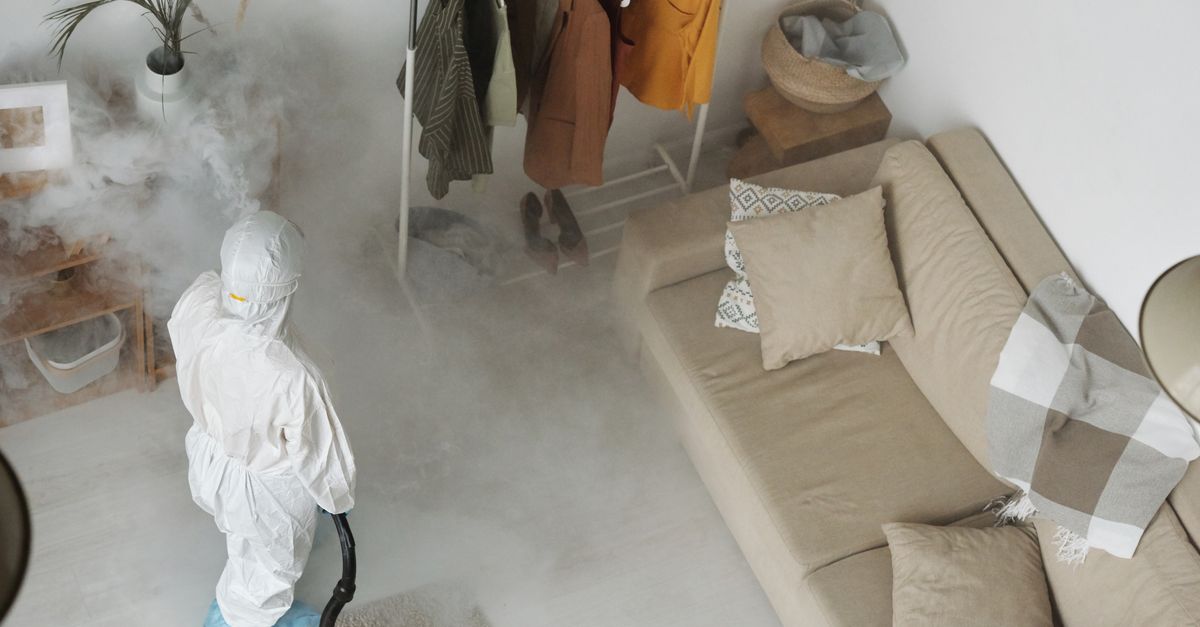 A technician spraying along a foundation