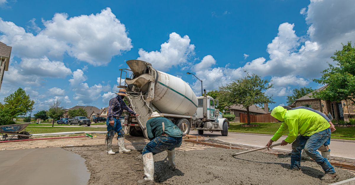 Concrete being poured for a driveway