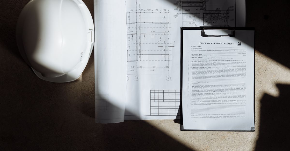 Building permit paperwork on a desk