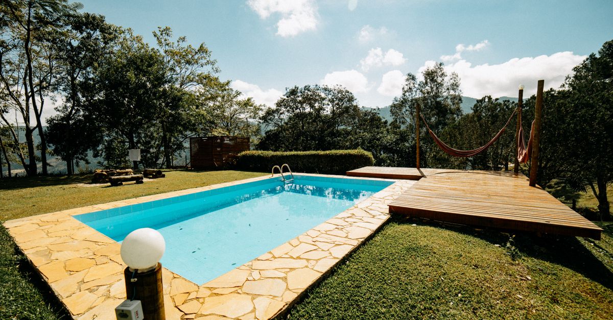 A residential backyard swimming pool